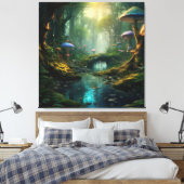 Fluisterende Bossen: Een paddenstoel sprookjesbos Canvas Afdruk (Insitu (Slaapkamer))