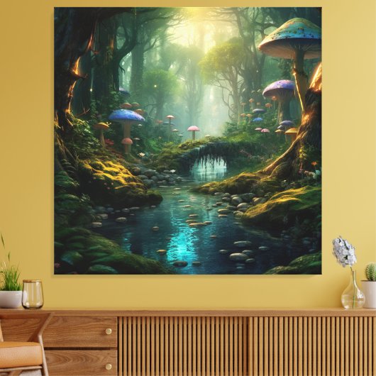 Fluisterende Bossen: Een paddenstoel sprookjesbos Canvas Afdruk (Insitu (Woonkamer))