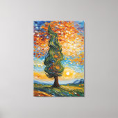 Fluisterende cipres bij zonsondergang canvas afdruk (Voorkant)