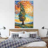 Fluisterende cipres bij zonsondergang canvas afdruk (Insitu (Slaapkamer))
