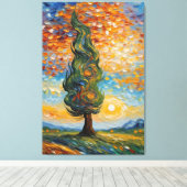 Fluisterende cipres bij zonsondergang canvas afdruk (Insitu (Houten vloer))