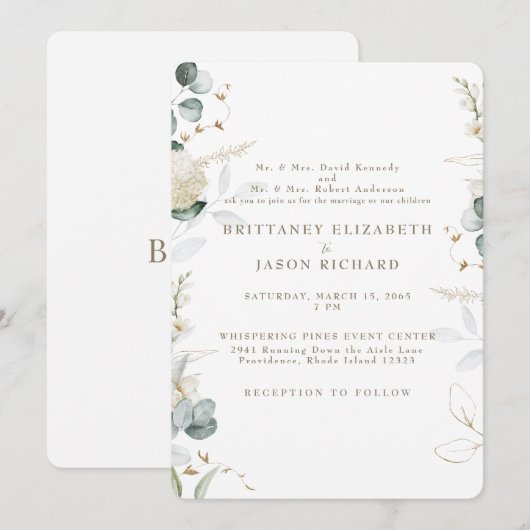 Fluisterende Elegantie Botanische Witte Bruiloft Kaart (Voorkant / Achterkant)