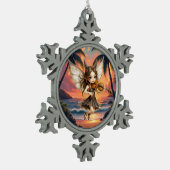 Fluisterende Snaar van de Zonsondergangsfee. Tin Sneeuwvlok Ornament (Links)