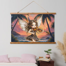 Fluisterende snaren van de zonsondergangsfee. hangend wandkleed