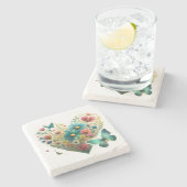 Fluisterende Wildbloemvlinders Botanisch Stenen Onderzetter (Zijkant)