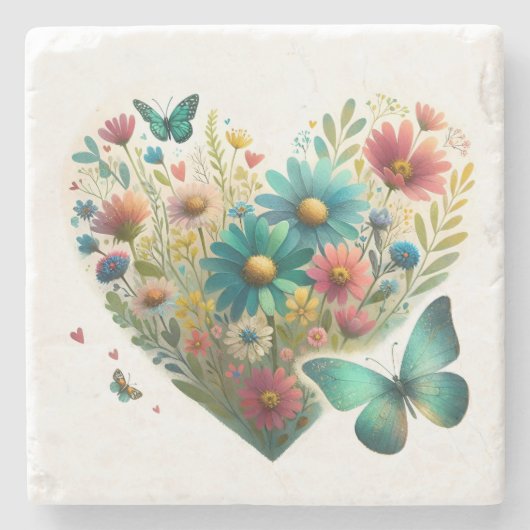 Fluisterende Wildbloemvlinders Botanisch Stenen Onderzetter (Voorkant)