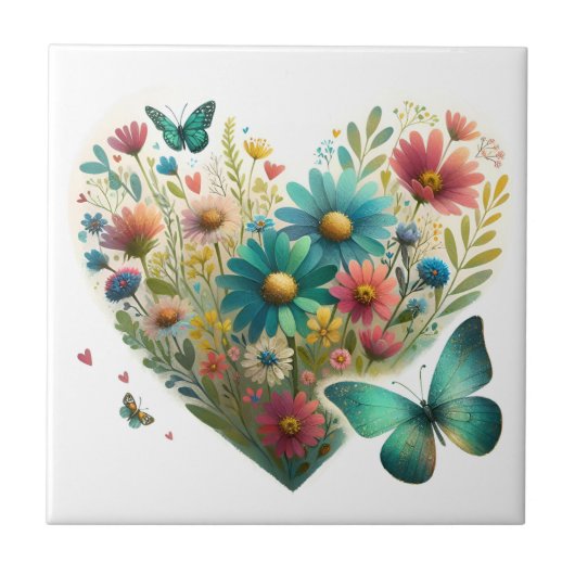 Fluisterende Wildbloemvlinders Botanisch Tegeltje (Voorkant)