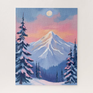 Fluisterende Wintertoppen Berg Pastel Roze Lucht Legpuzzel