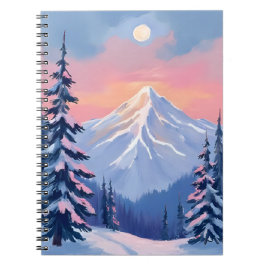 Fluisterende Wintertoppen Berg Pastel Roze Lucht Notitieboek