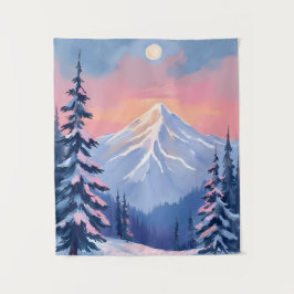Fluisterende Wintertoppen Berg Pastel Roze Lucht Wandkleed