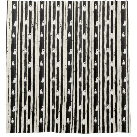 Fluisteringen tussen de strepen: een spookachtig r douchegordijn (Voorkant)