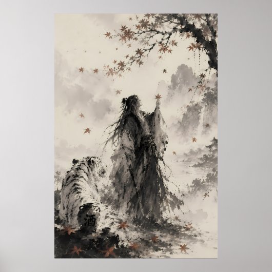 Fluisteringen van de Herfst | Witte Tijger en Zwer Poster (Voorkant)