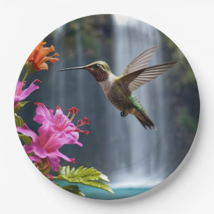 "Fluisteringen van de natuur: kolibrie, waterval Papieren Bordje