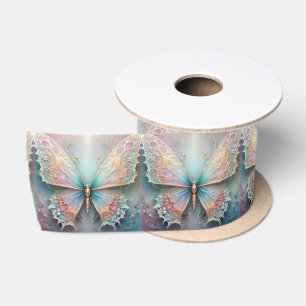 Fluisteringen van Kleur: Pastel Fractal Vlinder Dr Satijnen Lint