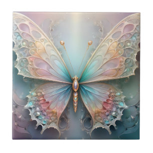 Fluisteringen van kleur: pastel fractale vlinder d tegeltje