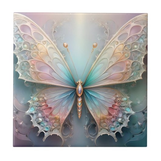 Fluisteringen van kleur: pastel fractale vlinder d tegeltje (Voorkant)