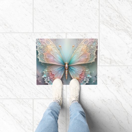 Fluisteringen van kleur: pastel fractale vlinderdr deurmat (Binnen)