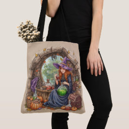 Fluisteringen van Magie, Mooie Heks en Haar Toverd Tote Bag