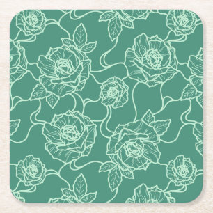 Fluisteringen van Roos, Elegant Line Art Floral Pa Kartonnen Onderzetters