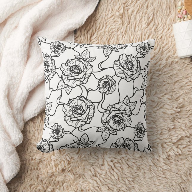 Fluisteringen van Roos, Elegant Line Art Floral Pa Kussen (Deken)