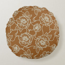Fluisteringen van Roos, Elegant Line Art Floral Pa Rond Kussen