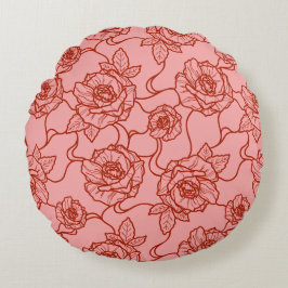 Fluisteringen van Roos, Elegant Line Art Floral Pa Rond Kussen