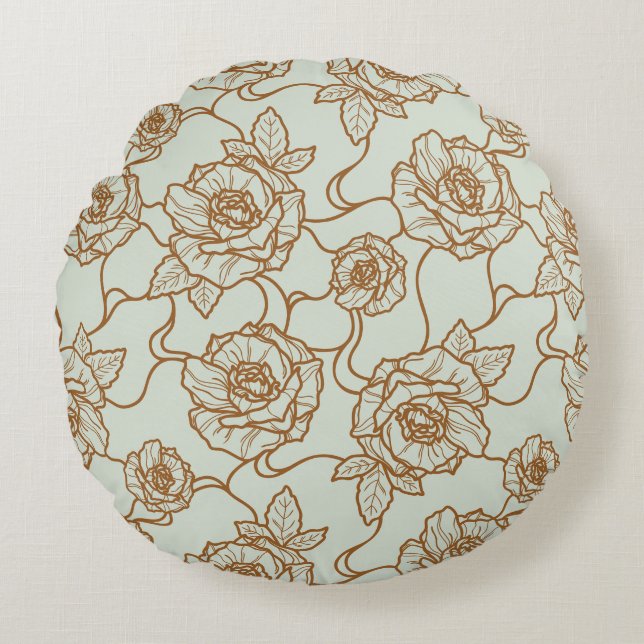 Fluisteringen van Roos, Elegant Line Art Floral Pa Rond Kussen (Voorkant)