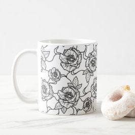Fluisteringen van Roos, Elegante Lijnkunst Bloemmo Koffiemok