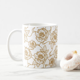 Fluisteringen van Roos, Elegante Lijnkunst Bloemmo Koffiemok