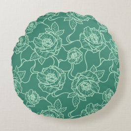 Fluisteringen van Roos, Elegante Lijnkunst Bloemmo Rond Kussen
