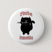 Fluit Fanatic Black Cat Funny Ronde Button 5,7 Cm (Voorkant)