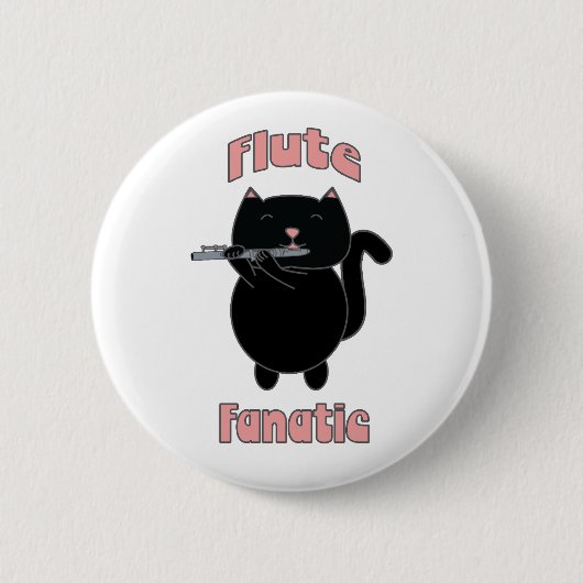 Fluit Fanatic Black Cat Funny Ronde Button 5,7 Cm (Voorkant)