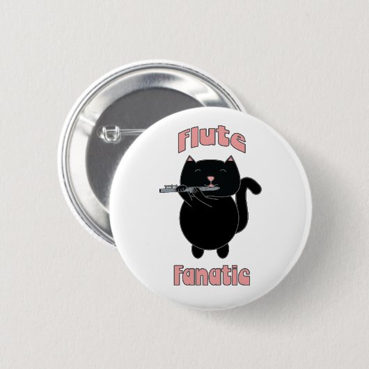 Fluit Fanatic Black Cat Funny Ronde Button 5,7 Cm (Voorkant /achterkant)