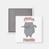 Fluit Fanaticus Roze Grijze Kat Magneet (Voorkant / Achterkant)