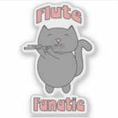 Fluit Fanaticus Roze Grijze Kat Sticker (Voorkant)