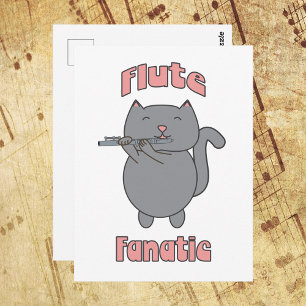 Fluit Fanatieke Grijze Kat Roze Briefkaart