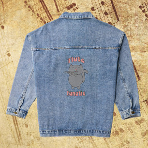 Fluit Fanatieke Grijze Kat Roze Denim Jacket