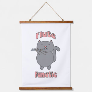 Fluit Fanatieke Grijze Kat Roze Hangend Wandkleed