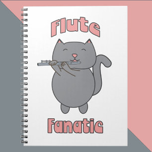 Fluit Fanatieke Muziek Fluit Grijze Kat Roze Notitieboek