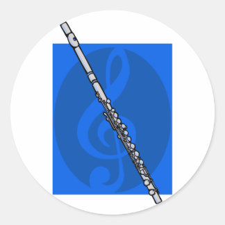 Fluit met blauwe Treble Clef achtergrond Ronde Sticker