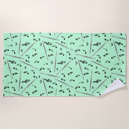 Fluit Muziek Notitie Patroon Strandlaken (Voorkant)