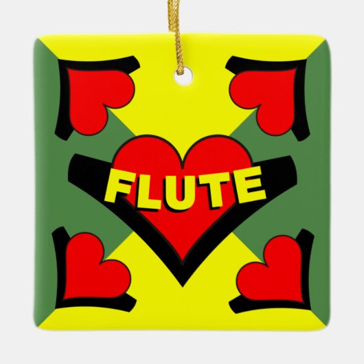 Fluit over hart keramisch ornament (Voorkant)
