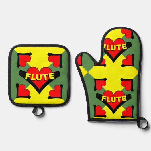 Fluit over hart ovenwant & pannenlap set (Voorkant)