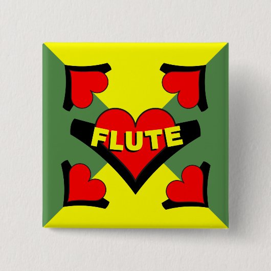 Fluit over hart vierkante button 5,1 cm (Voorkant)
