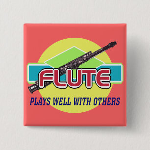 Fluit speelt goed vierkante button 5,1 cm