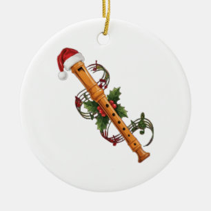 Fluitblokfluit Instrument Santa Hoed Kerstmis Keramisch Ornament