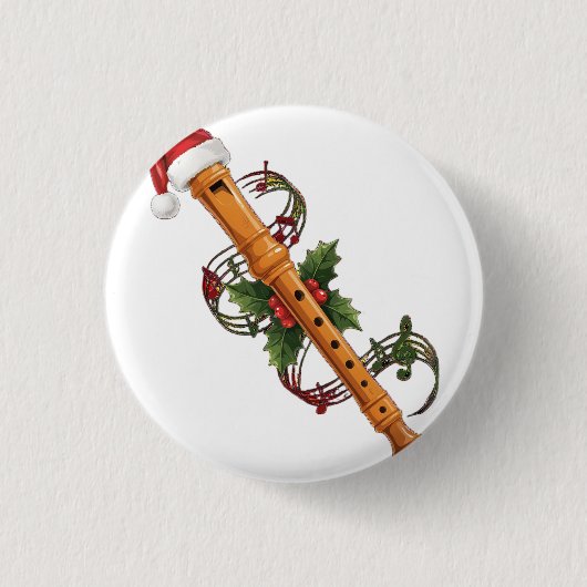 Fluitblokfluit Instrument Santa Hoed Kerstmis Ronde Button 3,2 Cm (Voorkant)