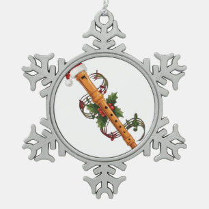 Fluitblokfluit Instrument Santa Hoed Kerstmis Tin Sneeuwvlok Ornament
