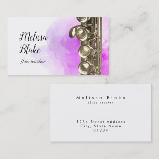 Fluitdocent paarse waterverf achtergrond visitekaartje (Voorkant / Achterkant)