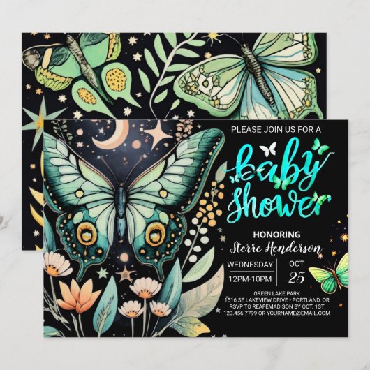 Fluitend groen vlinder Baby shower Kaart (Voorkant / Achterkant)